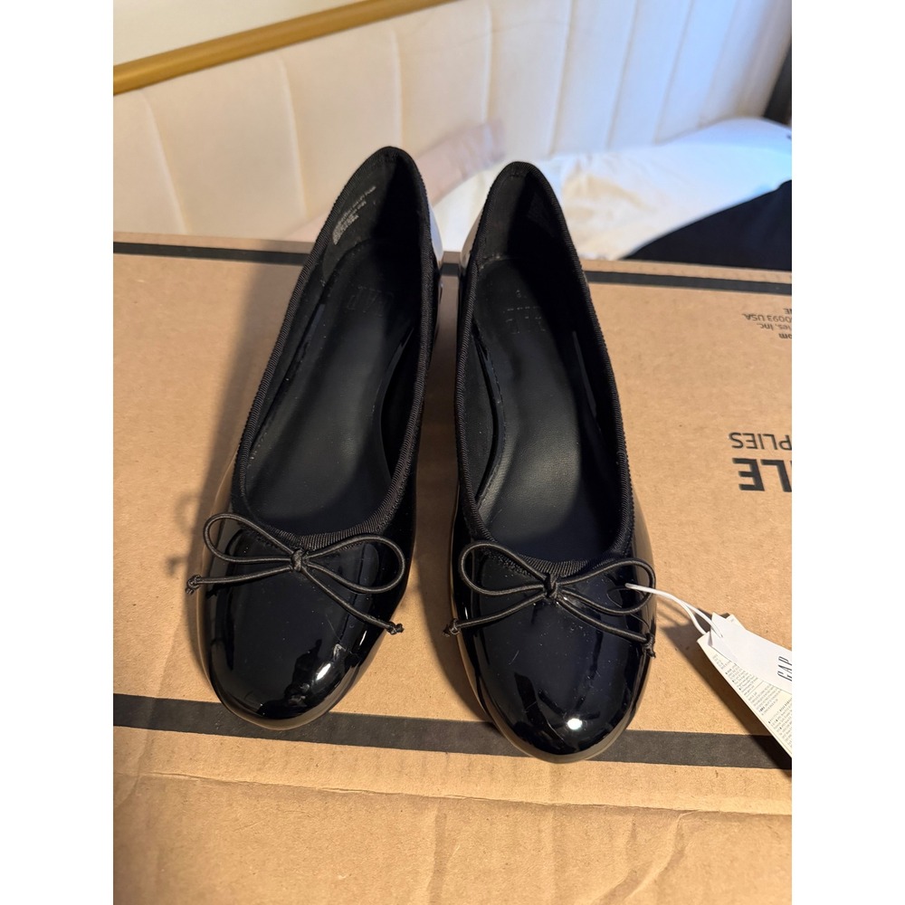 Gap Black Patent Ballet Pump Low Block Heel Bow Shoes 646660-00 Size 6